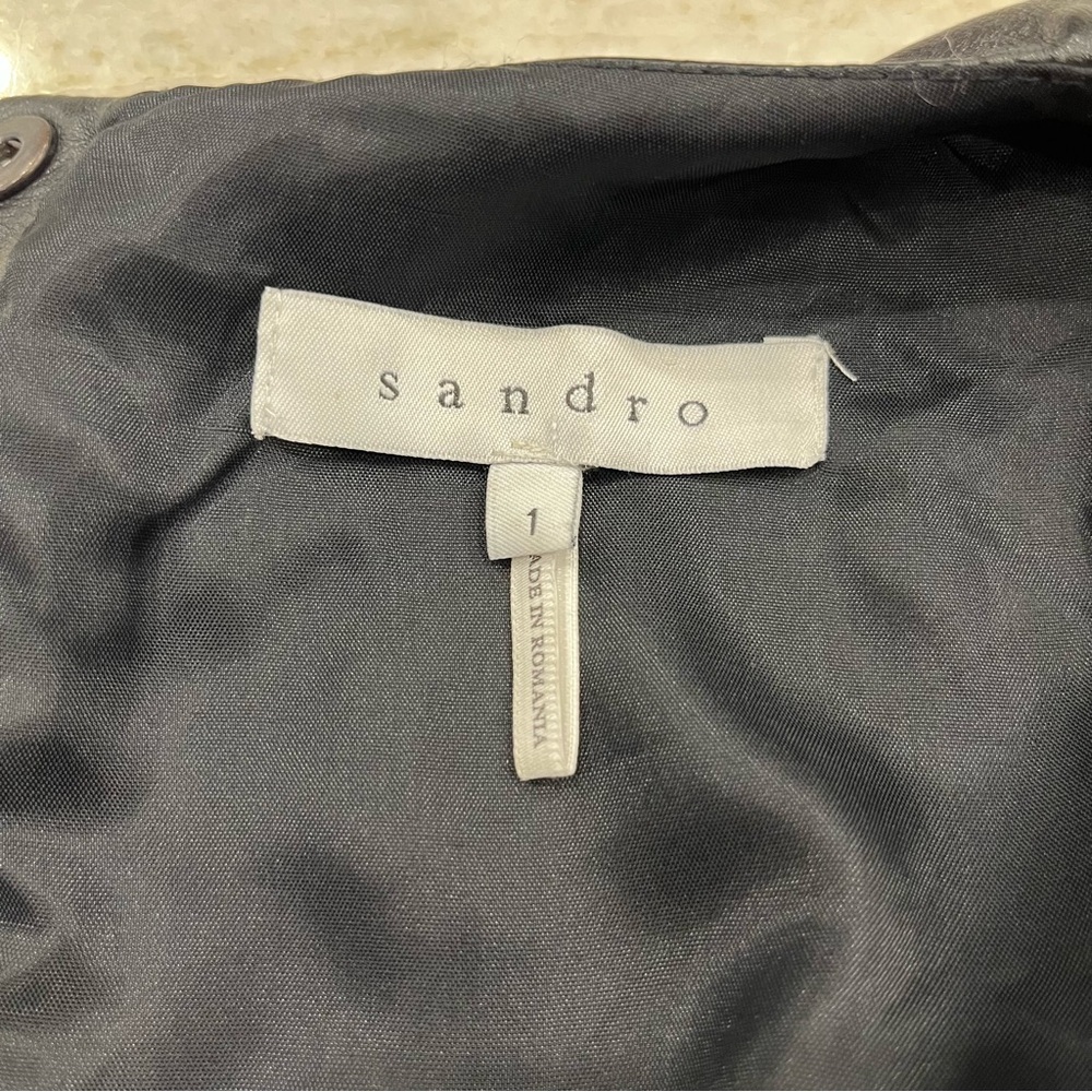 SANDRO | Sleeveless Leather Sheath Midi Dress |‎ Two Tone Black/Navy | Small - Picture 11 of 16